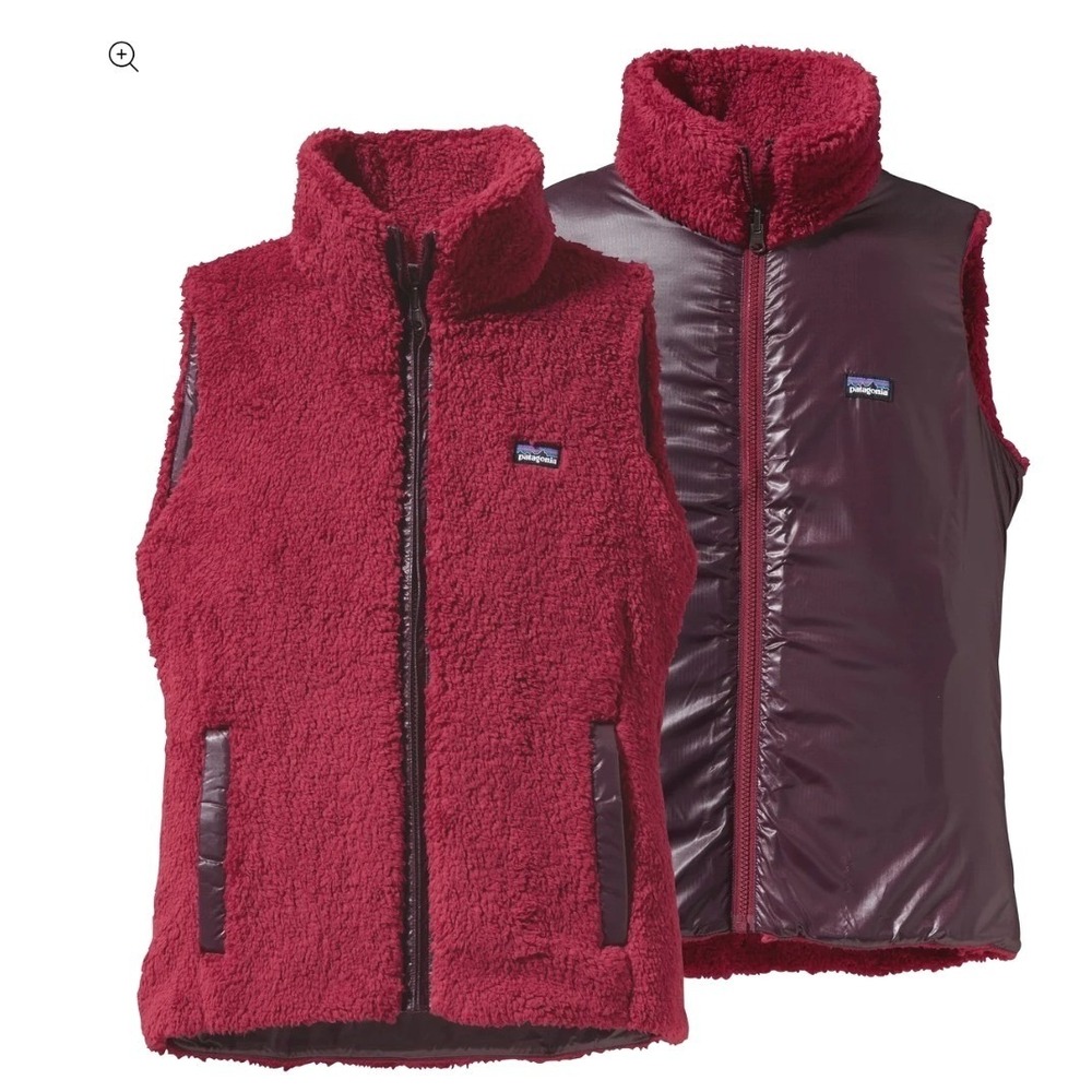 Patagonia Reversible Los Lobos Vest Women Medium Burgundy Fleece Puffer Gorpcore